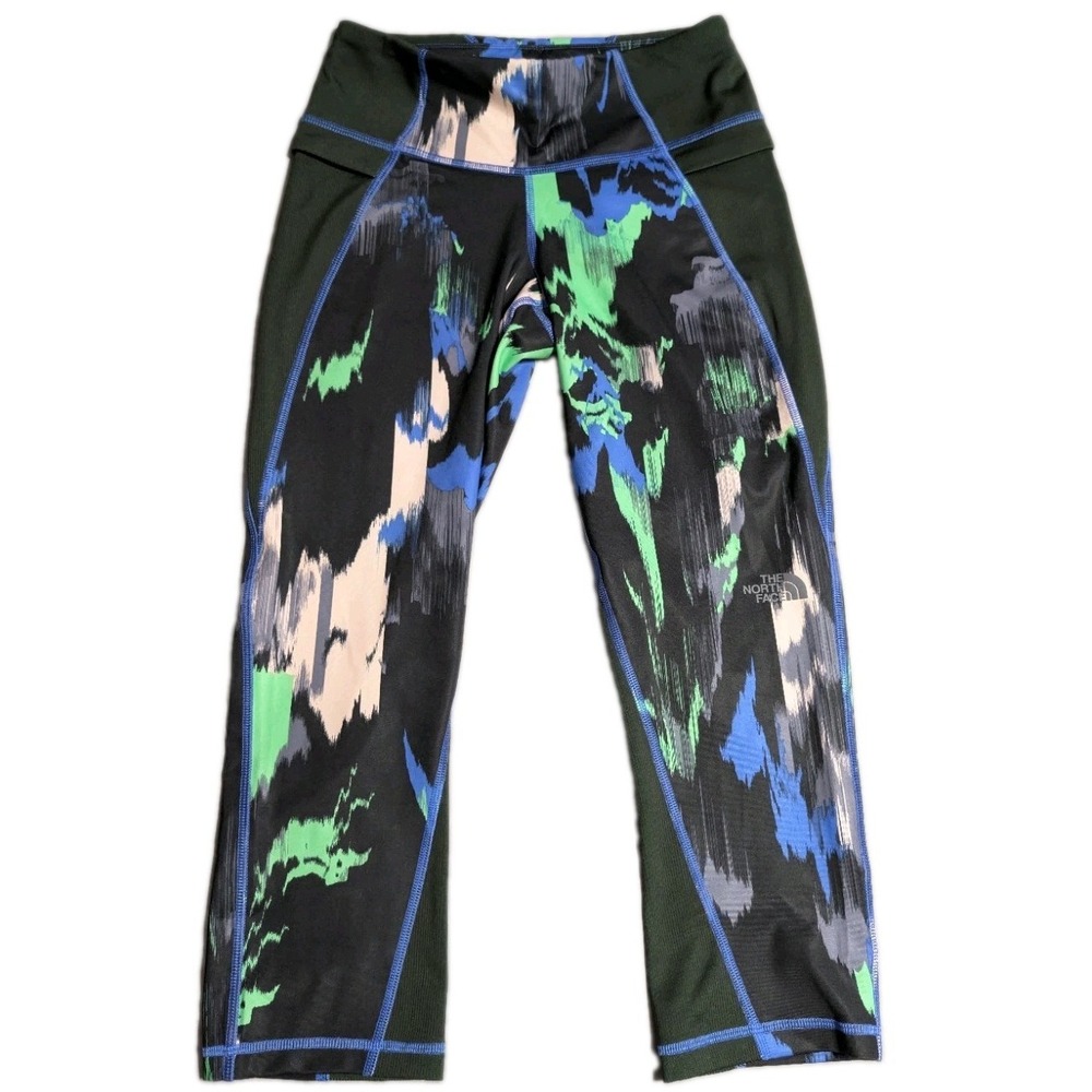 The North Face Renewed Womens S Crop Leggings Blue Green Abstract‎ Print Pockets